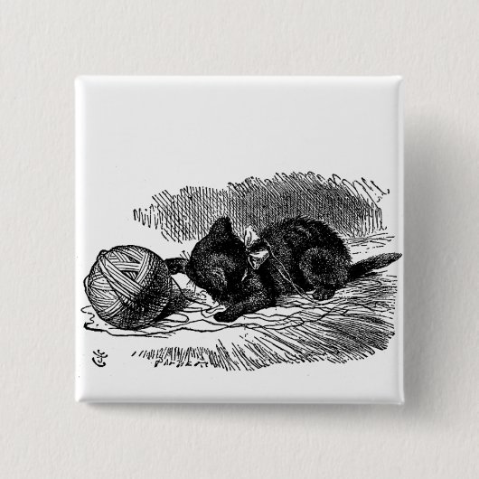 不思議の国の黒猫の本のスケッチのヴィンテージアリス 缶バッジ (正面)