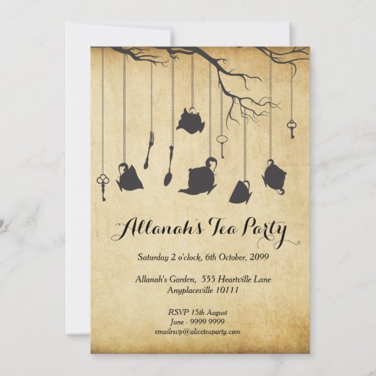 不思議の国のUnbirthdayの誕生日のお茶会のアリス 招待状 (正面)