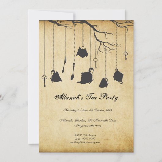 不思議の国のUnbirthdayの誕生日のお茶会のアリス 招待状 (正面)