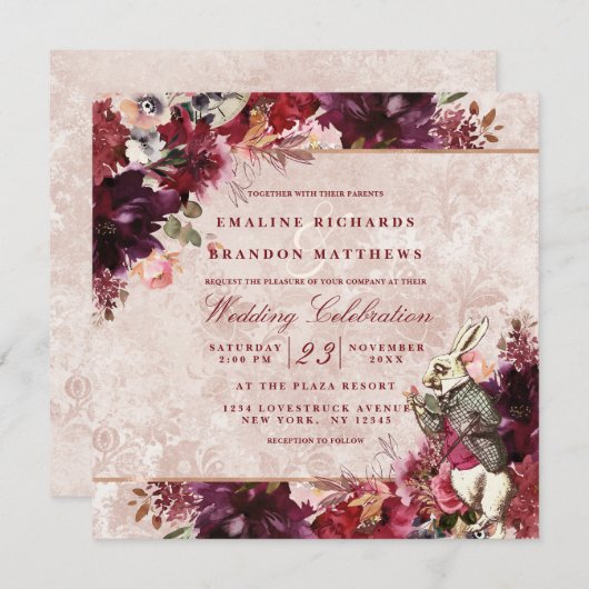 不思議の国ヴィンテージエレガントウェディングスクエアのアリス 招待状 (正面/裏面)