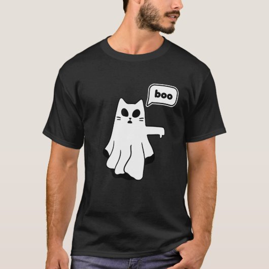 不承認の幽霊猫 ブー 親指を下げる Tシャツ (正面)