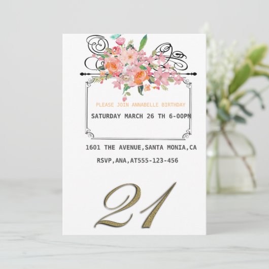 不明なフローラ誕生日の招待 招待状 (スタンド正面)