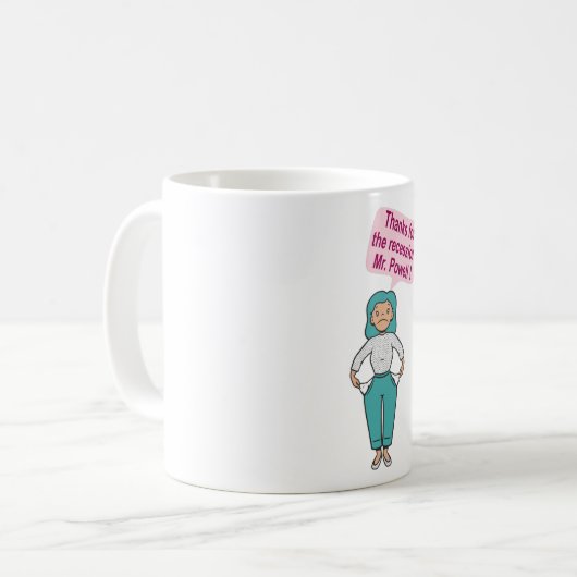 不景気感謝していのためパウエルさん コーヒーマグカップ (正面左)