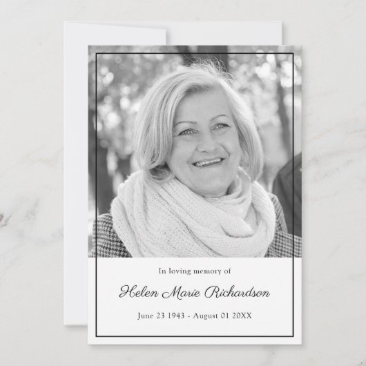 不朽の写真の悔やみや弔慰によって組み立てられる哀悼の葬式 サンキューカード (正面)