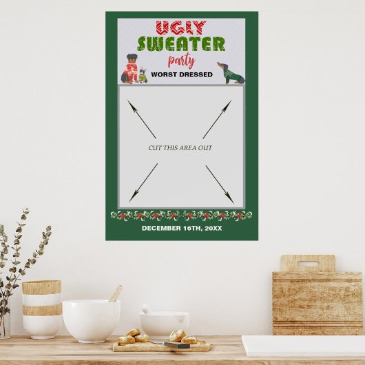 不格好なクリスマスツリーのスウェーター パーティーの写真撮影用の小道具ポータブル ポスター (キッチン)