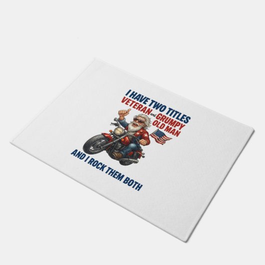 不機嫌おもしろいそうな老人退役軍人バイク ドアマット (アングル)