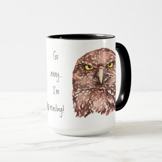 不機嫌おもしろいなフクロウ遠くによ行って読くれ マグカップ (正面右)