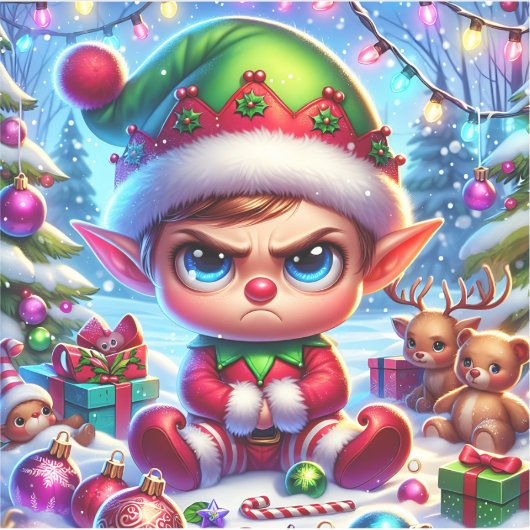 不機嫌おもしろいな小妖精や小人クリスマス シール (正面)