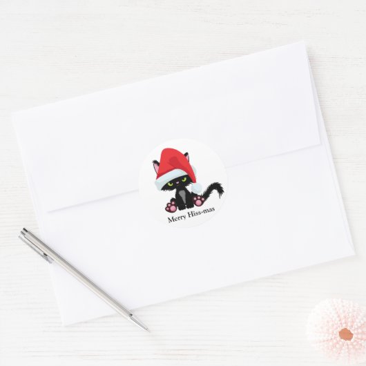 不機嫌おもしろいな黒猫クリスマス ラウンドシール (封筒)