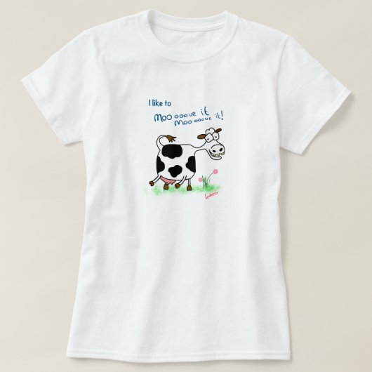 不機嫌おもしろいの牛の漫画tシャツ私はそれを動かしたい tシャツ (デザイン正面)