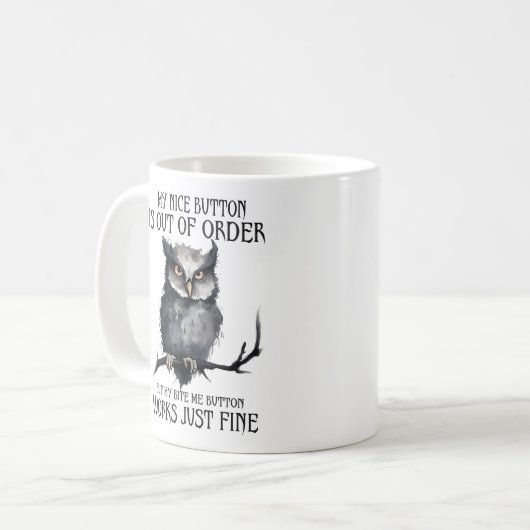 不機嫌おもしろいフクロウことわざ コーヒーマグカップ (正面左)