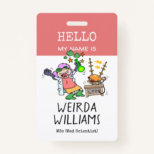 不機嫌おもしろい科学者こんにちは私の名前は名前タグです バッジ (正面)
