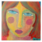 不機嫌そうな抽象芸術ポートレートの赤毛の女性 タイル (正面)