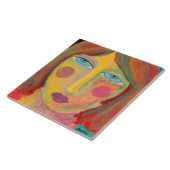 不機嫌そうな抽象芸術ポートレートの赤毛の女性 タイル (側面)