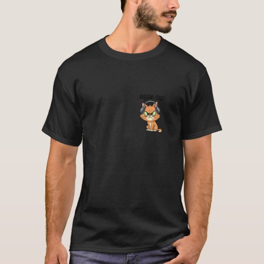 不機嫌そうな猫のミャオジックヘッドホン 楽しい音楽 Tシャツ (正面)