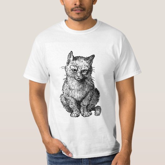 不機嫌でかわいい猫動物男性Tシャツ Tシャツ (正面)
