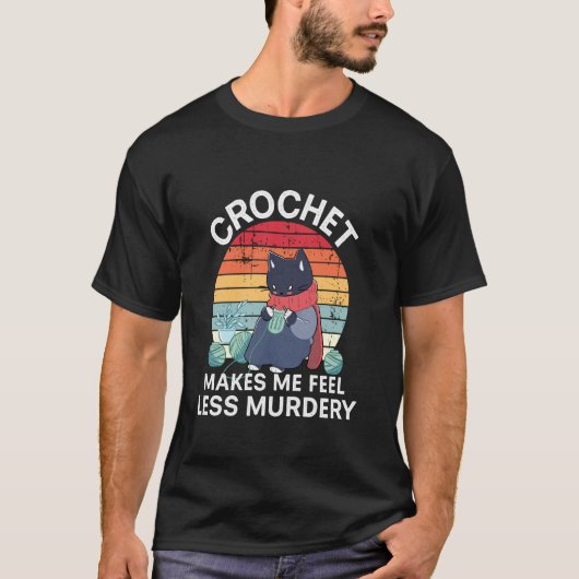 不機嫌なかぎ針編み猫 楽しい編み物毛糸愛好家クロッシェ Tシャツ (正面)