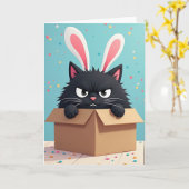 不機嫌なウサギ猫の誕生日カード カード (黄色い花)