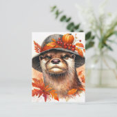 不機嫌なオッター秋の水のカラーアート ポストカード (スタンド正面)