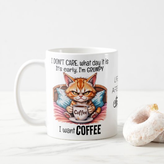 不機嫌なオレンジ猫コーヒーを飲むおもしろい引用文 コーヒーマグカップ (ドーナツ)