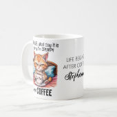 不機嫌なオレンジ猫コーヒーを飲むおもしろい引用文 コーヒーマグカップ (正面左)