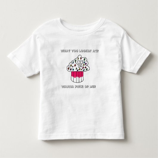 不機嫌なカップケーキの女の子は白のTシャツを波立たせました トドラーTシャツ (正面)