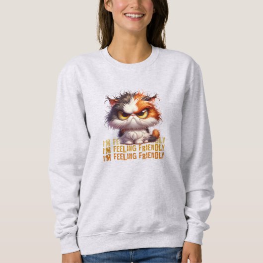 不機嫌なカリコキャットとおもしろい引用文 スウェットシャツ (正面)