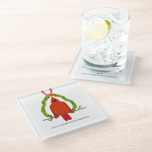 不機嫌なカーディナルのクリスマス ガラスコースター (アングル)