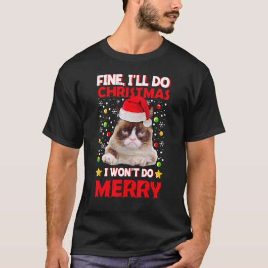 不機嫌なクリスマスキャットパンのジョーク Tシャツ (正面)