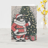 不機嫌なクリスマス猫のグリーティングカード カード (黄色い花)