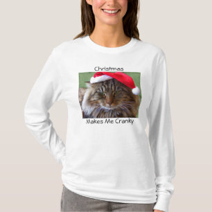 不機嫌なクリスマス猫のワイシャツ Tシャツ