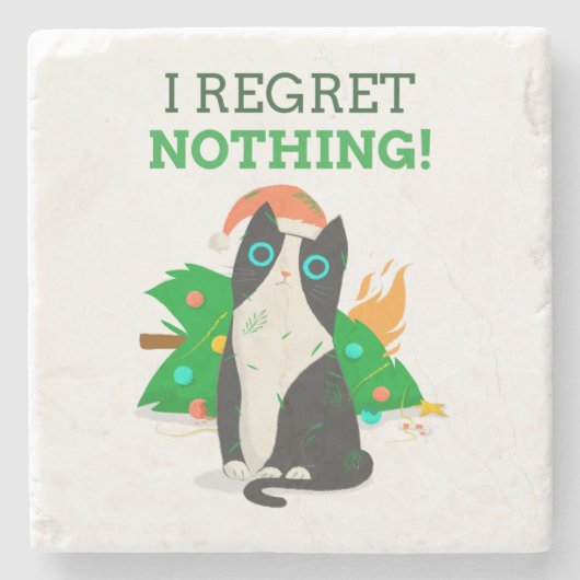 不機嫌なクリスマス猫 ストーンコースター (正面)