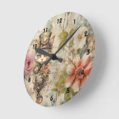 不機嫌なスチームパンクキャットコラージュヴィンテージ紙バラ ラウンド壁時計 (傾斜)