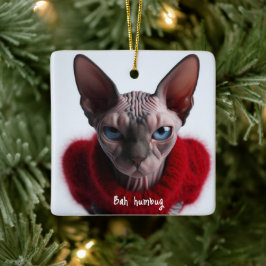 不機嫌なスフィンクス猫クリスマス セラミックオーナメント