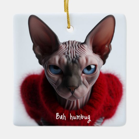 不機嫌なスフィンクス猫クリスマス セラミックオーナメント (正面)