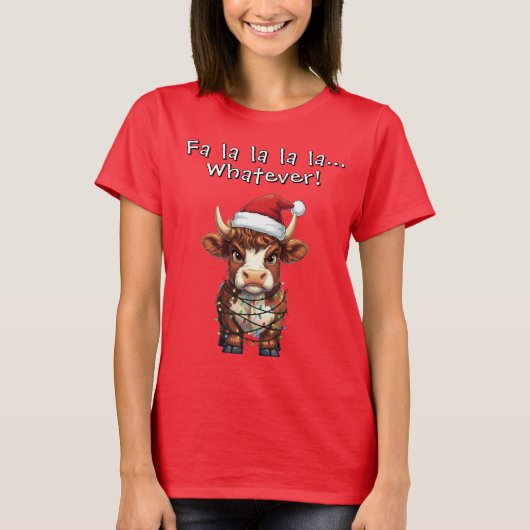不機嫌なハイランドカウのクリスマス Tシャツ (正面)