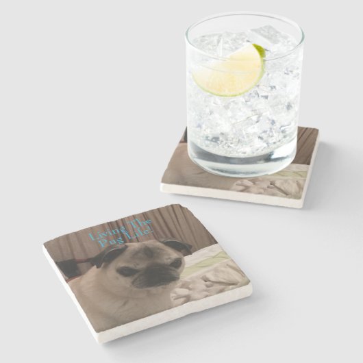 不機嫌なパグギフトあなたのペットの写真を挿入 ストーンコースター (横)