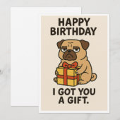 不機嫌なパグ誕生日ギフト シーズンカード (正面/裏面)