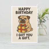 不機嫌なパグ誕生日ギフト シーズンカード (スタンド正面)