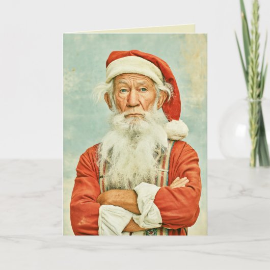 不機嫌なビンテージサンタのクリスマス肖像画 カード (正面)