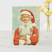 不機嫌なビンテージサンタのクリスマス肖像画 カード (黄色い花)
