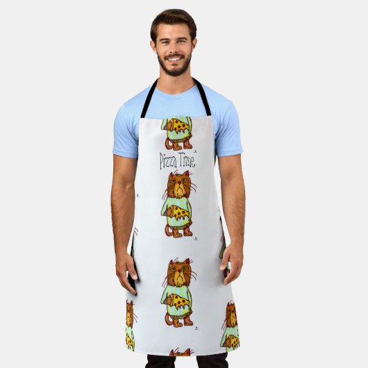 不機嫌なピザペットおもしろいキャットアートデザイン エプロン (着用した状態)
