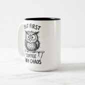 不機嫌なフクロウの面白い引用コーヒー愛好家のための二色マグ ツートーンマグカップ (正面左)