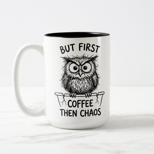 不機嫌なフクロウの面白い引用コーヒー愛好家のための二色マグ ツートーンマグカップ (左)