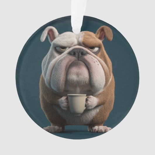 不機嫌なブルドッグコーヒー - ユーモアのある犬のアート オーナメント (正面)