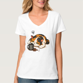不機嫌な三毛猫 - コーヒーを話す Tシャツ