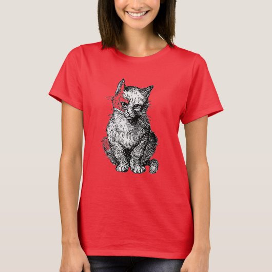 不機嫌な可愛いネコのアニマルの女性のシャツ Tシャツ (正面)