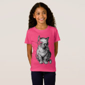 不機嫌な可愛い猫のアニマルのガールシャツ Tシャツ (正面フル)