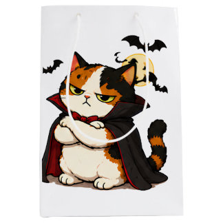 不機嫌な吸血鬼猫のハロウィン ミディアムペーパーバッグ