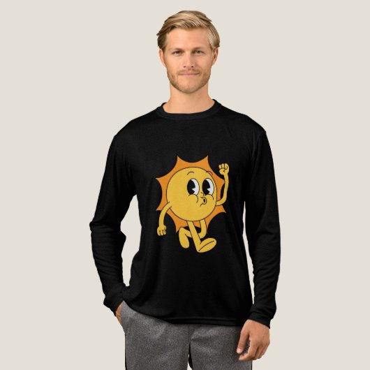 不機嫌な唇のレトロな太陽 トライブレンドTシャツ (正面全体)
